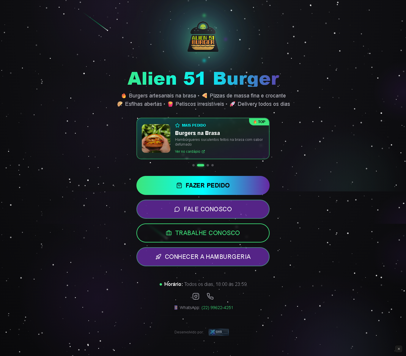 Alien Burger — site e identidade visual